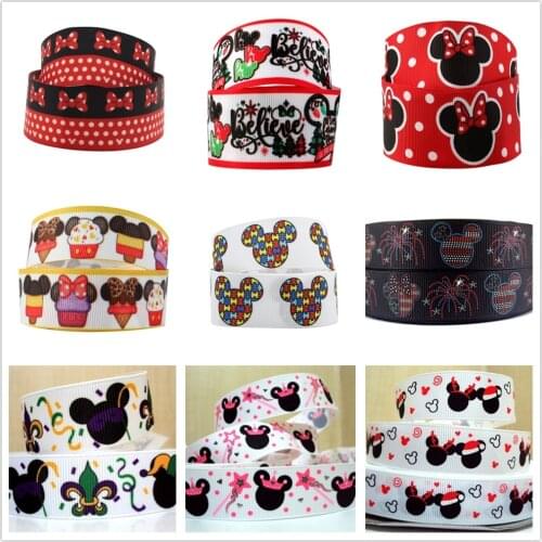 5 Yards Multi Sized Cartoon Mouse Printed Grosgrain Ribbon Fabric Gift Wrapping DIY Sewing Wrapping Art Sewing Bow-knot Crafts