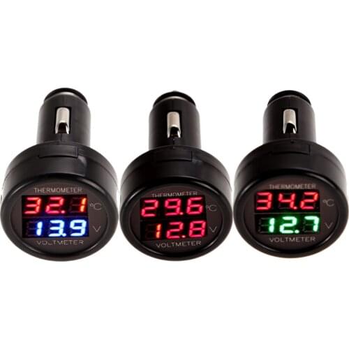 Car cigarette lighter type Dual Display LED Digital Thermometer Voltmeter Univerasal for Automotive truck RV Boat Bus 12V 24V