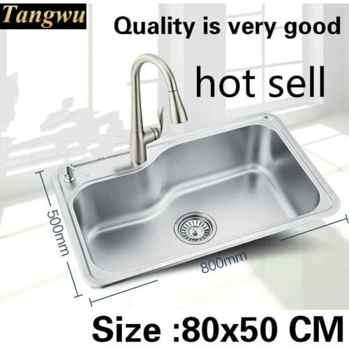 Free shipping Luxury kitchen single trough sink durable 304 food-grade stainless steel wash the dishes big hot sell 800x500 MM