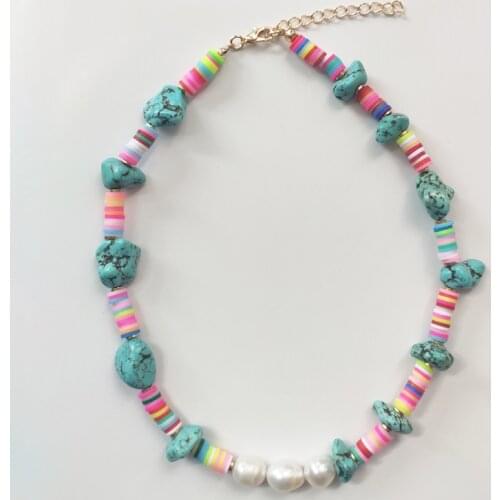 Bohemian hand-made natural stone necklace color silicone blue stone mix and match trend neck accessories ethnic style choker