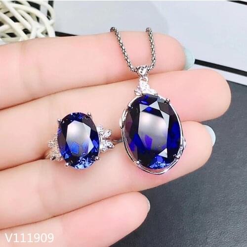 KJJEAXCMY boutique jewelry 925 sterling silver inlaid Natural sapphire pendant necklace ring female suit support detection