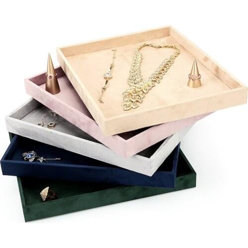 Hot Sale Beige Pink Green Blank Jewelry Show Case Shop Watch Necklace Display Stand Bracelet Long Chain Organizer Leather Velvet