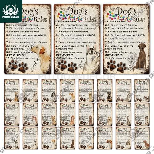 Putuo Decor Dog Vintage Metal Sign Tin Sign Decorative Plaque Kennel Living Room Door Decor Wall Decoration