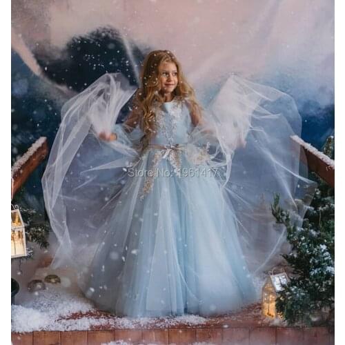 Elegant Lace Long Sleeve Boat Neck Vintage Princess Flower Girls Dresses for Weddings Girl Pageant Gowns Holy Communion Dresse