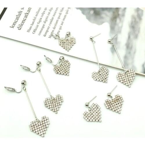 GRACE JUN 2018 New Rhinestone Clip on Earrings No Pierced Fashion Student Drop Pierced Earrings Best Jewelry Accessory Wholesale