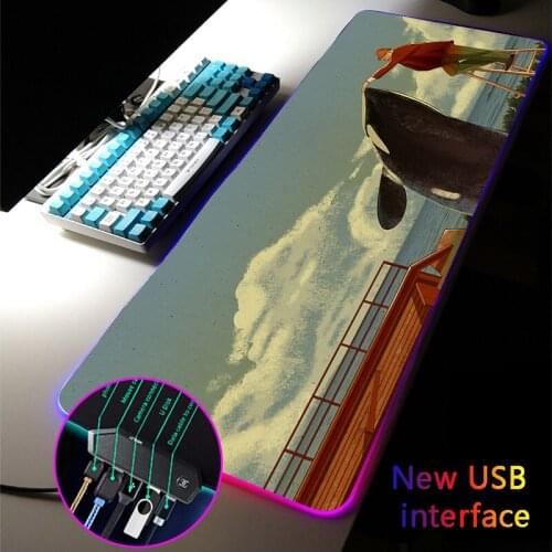 MRGLZY 40*90CM Cartoon Whale RGB Gaming Mouse Pad LED 4-Port Mousepad Carpets Large USB Hub Games Computer PC Desk Mat for Csgo