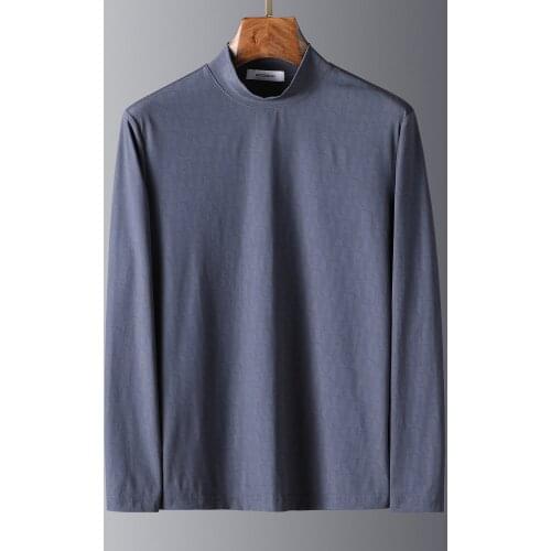 JSBDHigh-end skin-friendly and comfortable long-sleeve T-shirt jacquard craft autumn casual slim mens semi-turtleneck base shir