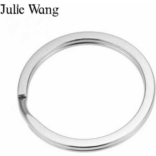 Julie Wang 10PCS 25/28/30/32mm Stainless Steel Round Key Ring Keychain Split Ring Keychains Key Chains Jewelry Making Accessory