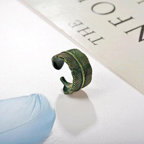 12 pieces/lot Women Men Leaf Feather Ring Metal Antique Green Color Finger Rings Kunckle Open Finger Jewelry
