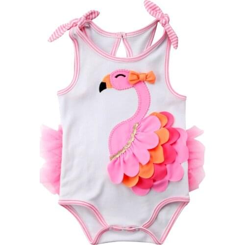 Citgeett Summer Newborn Toddler Baby Girls Flamingo Strap Bodysuit Jumpsuit Sweet Summer 3D Cute Outfits Clothes