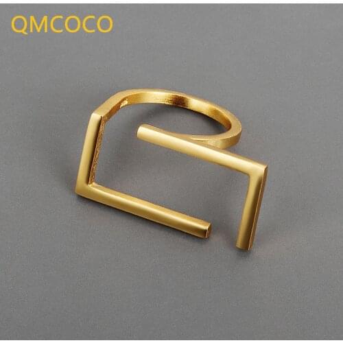 Korean Version INS Style Design Adjustable Opening Simple Geometric Square S925 Sterling Silver Woman Party Gifts