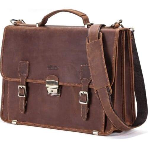 Can hold 14 inch laptop leather mens business briefcase
