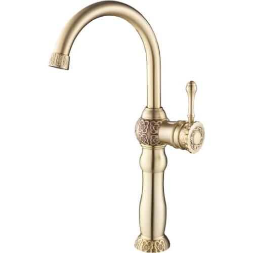 Gold Color Brass Material Deck Mounted Cold & Hot Water of 3 Size Basin Tap