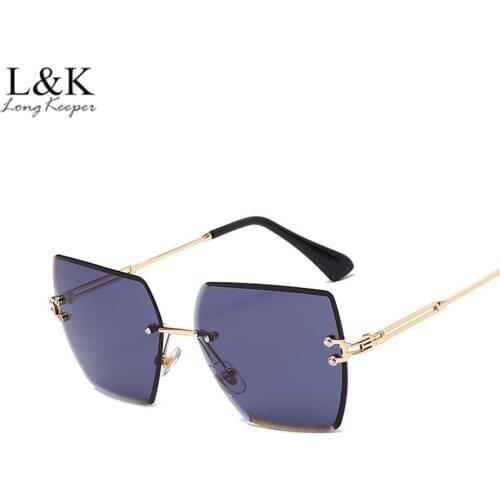 LongKeeper Square Rimless Sunglasses Women Luxury Brand Transparent Gradient Lens Metal Frame UV400 High Quality Sun Glasses