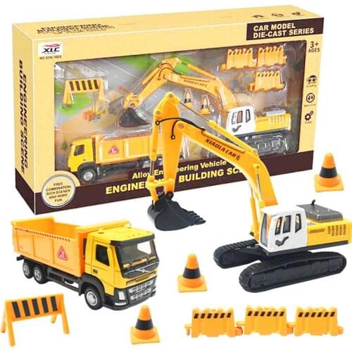 1:50 Scale Alloy Engineering Car Model Toy Dump Truck Excavator Scene Set Model Vehicles Toys ForKids Gift Collectible