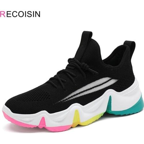 RECOISIN Fashion Summer Womens Flat Shoes Breathable Mesh Casual Shoes Woman Lace-up High Quality Ladies Shoes tenis feminino