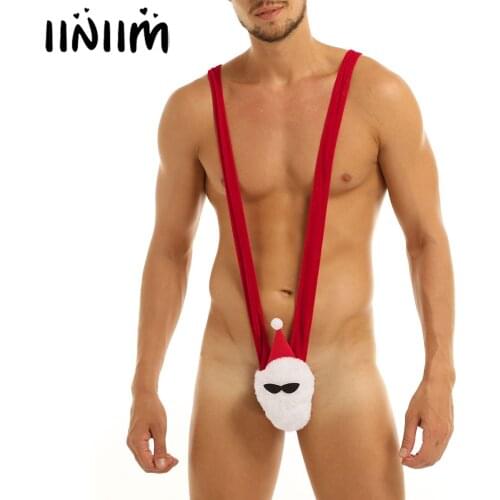 US/UK Mens Erotic One-piece Lingerie Velvet Christmas Mankini G-string Briefs High Cut Micro Thong Underwear Sexy Sissy Panties