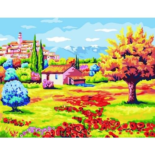 Landscape DIY Oil Painting By Numbers For Adults Kids Seaside Town on Canvas Kit Coloring Acrylic Paint Art Picture Decor Gift
