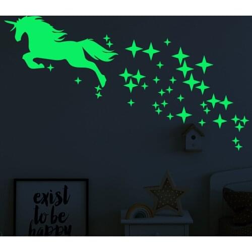 Glow In The Dark Unicorn Wall Stickers For Kids Baby Bedroom Ceiling Home Decor Luminous Stars Unicorn Wall Stickers Muursticker