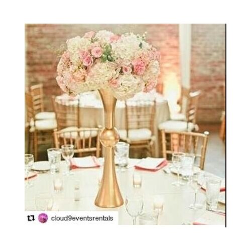 2018 New Style Gold Trumpet Vase Chrome Flower Holder with Ball for Wedding Decoration