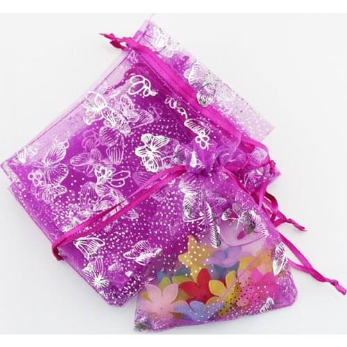 New Arrival 100pcs/lot 11x16cm Butterfly Organza Bags Drawstring For Christmas New Year Decoration Candy Gifts Package Pouches