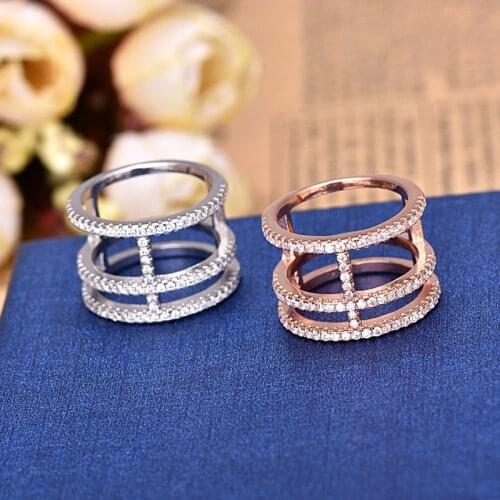 New Simple Silver Color Geometric Ring For Women Crystal Multi Layer Design Ring Party Jewelry Gros Bague Femme Zk30