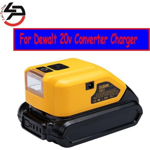 Suitable for Dewalt 20v battery Converter Charger two USB ports output 5V 2.1A and 12V2A and 3W LED USB Tool battery Adapter