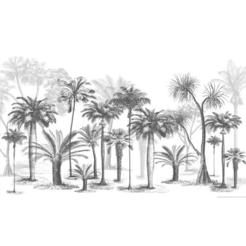 Custom 3d Mural Wallpaper Black and white sketch style tropical rainforest coconut tree Nordic TV background wall