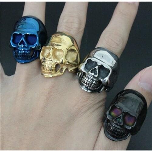 Size 8~14 Popular Biker Skull Ring 316L Stainless Steel Lastest Skull Ring 4 Color