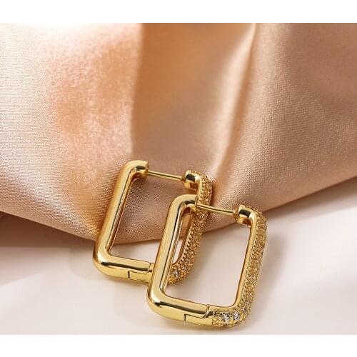 Luxury U Shape Cubic Zirconia CZ Earring for Women New Trendy Gold Color Geometric Square Hoop Earrings Party Jewelry Gifts