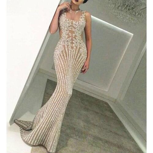 Sexy Sleeveless Dress with Sequins Elegant Temperament Glossy Bodycon Mermaid Dress Visible Ball Gown Dress For Women