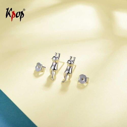 Kpop Cat Kitty Earrings Genuine 925 Sterling Silver Animal Small Earrings Stud for Girls Valentines Gift E6009