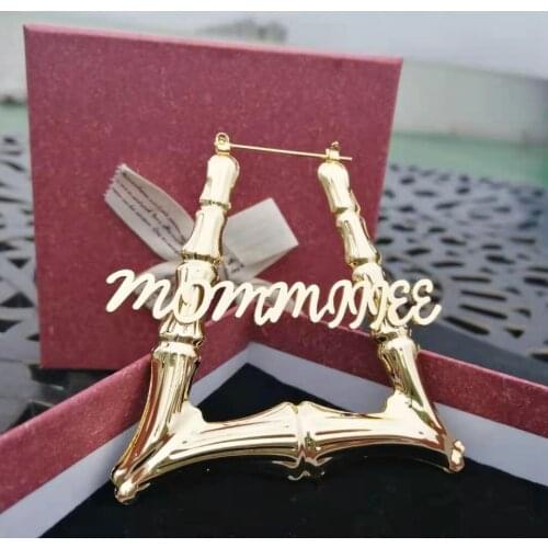 Earrings with Any Name Stainless Steel Squar Heart Shape Earring Custom Bamboo Hoop Earrings Spiritual Jewelry for Women Gifts