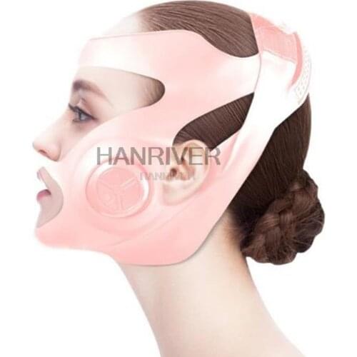 Grey Pink Electric V-shaped Thin Face Slimming Cheek Mask Massager Facial Lifting Machine V-Line Lift Up Bandage Therapy Device