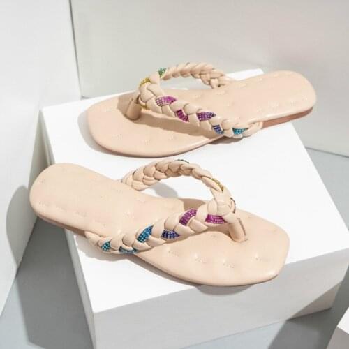 2021 New Women Flip Flops Plus Size 42 Casual Flat Bottom Summer Outdoor Shoes Woman Crystal Slippers Female Beach Shoes
