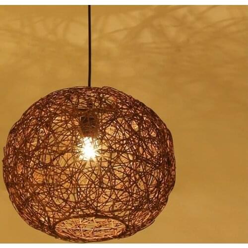 Modern Pendant Lamps Bamboo Weaving Rattan Linen Art Lamps Brown Circular Pendant Light Living Room Dining Room Pendant Lamps
