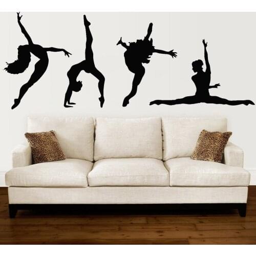Dancers Girls Silhouette Wall Stickers For Girl Bedroom Music Passion Ballet Vinyl Wall Decal Decor Gymnasium Removable W446