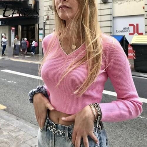 Sexy pink crop sweater women long sleeve knitted sweater women winter clothes women pullover sweater full 2020