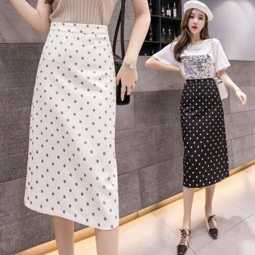 2021 Spring Summer Womens Polka Dot Print Middle-Long Skirts Elastic High Waist Women A-Line Skirt Jupe Femme Faldas Saia Y387