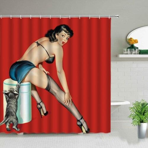 Sexy Pretty Girl Bathing Shower Curtain Romantic Valentines day Bathroom Screen Waterproof Polyester Fabric Hanging Curtains