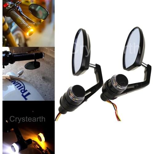 7/8" 22mm Motorcycle Handle Bar End Mirrors Rearview Side Mirror Turn Signal Universal For Ducati Honda Yamaha Suzuki Cafe Racer