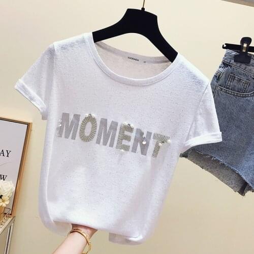 New Korean Bright silk letter printing Summer Fashion T Shirt Women Tops Loose Short sleeve Women Tshirt Tops