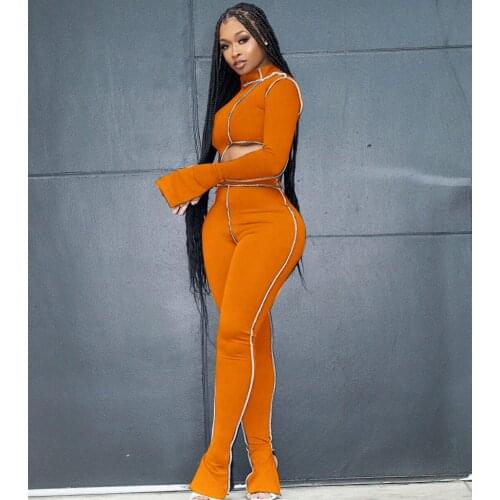 AYES 2021 New Women Solid Full Sleeve Slim Pants Suits Spring And Autumn Set Skinny Streetwear Set Woman 2 Pieces Pants Femme