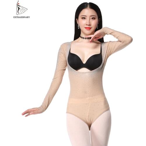 Women Long Sleeves Tops Bottoming Shirt Leotard Drilling Hot Accessories Belly Dancing Sexy Top Dancewear Practice Clothes
