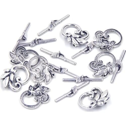 10Sets Toggle Clasps Flowers Silver Tone Metal Fit Charm Bracelets Jewelry DIY Finding 19x23mm