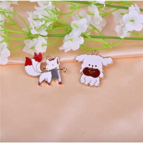 10pcs Cute Dog Eatting Enamel Metal Charms Earring Bracelet DIY Necklace Jewelry Making Golden Base