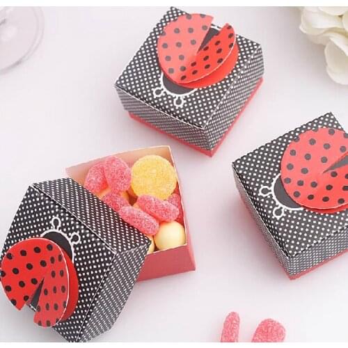 100 pcs Cute Creative Cartoon Ladybug insect Paper Square Candy Boxes Baby Shower Birthday Party Favor Supplies Gift Box