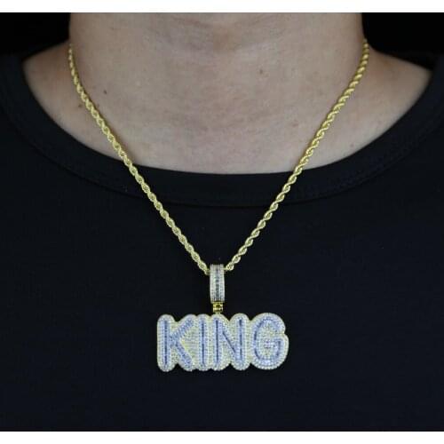 2021 MenS Hip Hop Letter Jewelry Fashion Cubic Zircon King Pendants Necklaces With Iced Out Full Rhinestone cz rope Chain