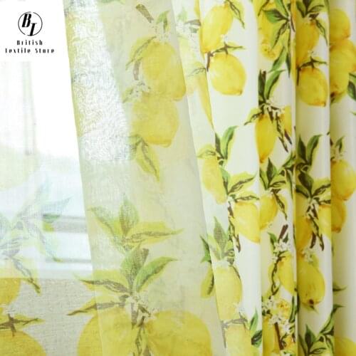 2021 Pastoral Style Yellow Lemon Print Kitchen Curtain Screen Curtain for Living Room Cartoon Windows Drapes for Kids