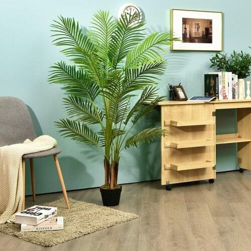 4.3 Ft Indoor Artificial Phoenix Palm Tree Plant Non-toxic Premium PEVA Leaves Solid Wood Trunk Artificial Plants Decorations